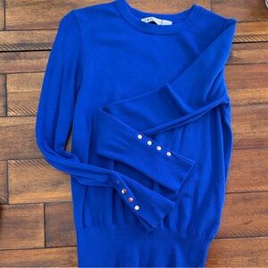 Zara Electric Blue Crewneck Sweater with Button Detail